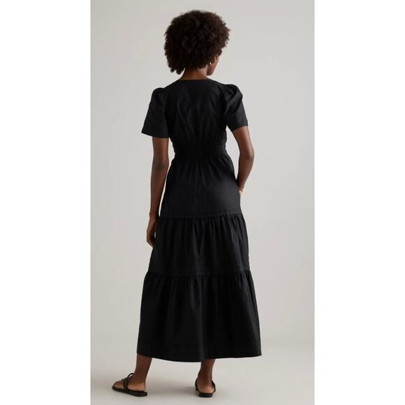 100% Organic Cotton Poplin Tiered Maxi Dress Navy M NWT #30 - Picture 5 of 5